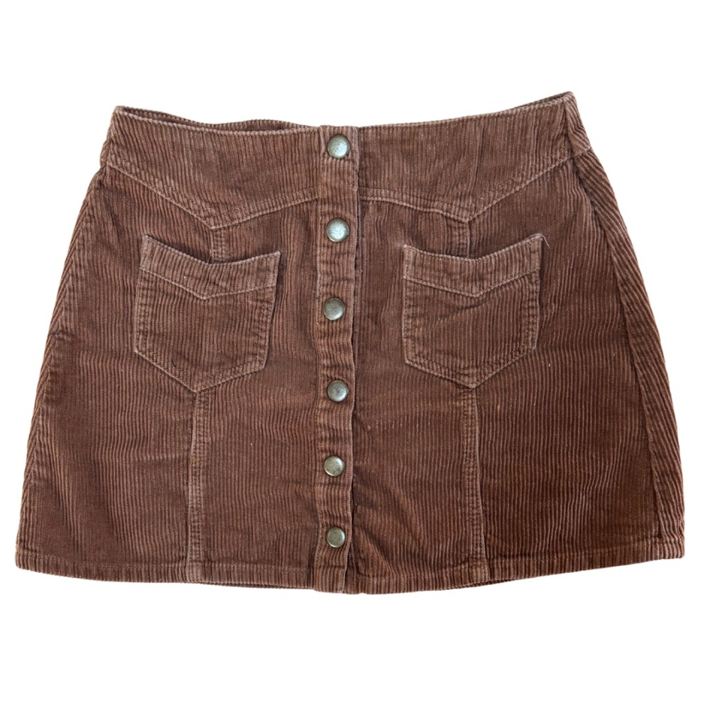 Brown Corduroy Button-Up Skirt